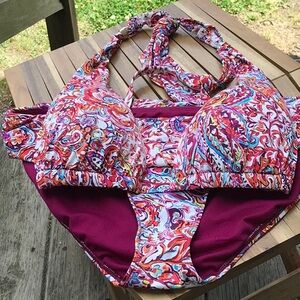 Ralph Lauren Red and Purple Bikini Set